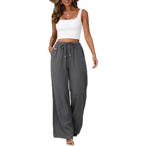 Linen Pants Women White Wide Leg Pants Summer Palazzo Pants Loose Flowy Beach Work Dress Black Pants Trousers 2025 (Small, Grey)