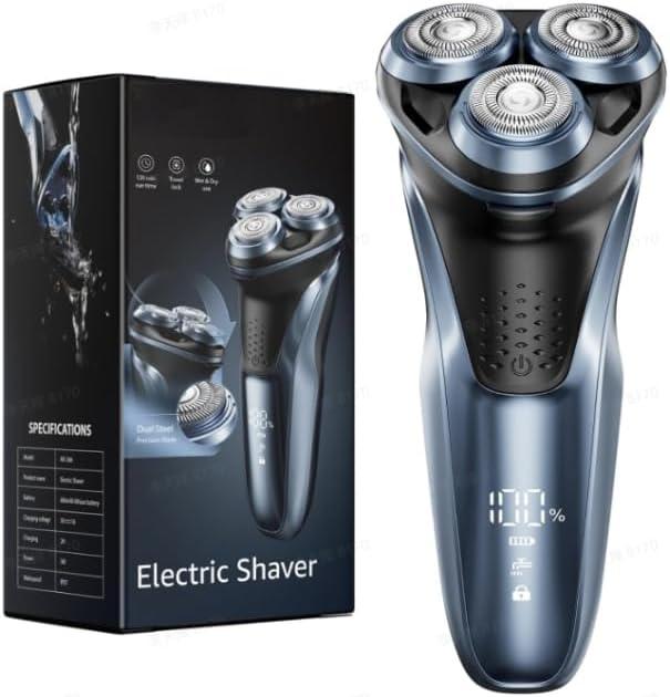 Electric Razor for Men, Electric Shaver for Men Face, Waterproof Wet Dry Rechargeable with Pop Up Trimmer Blue