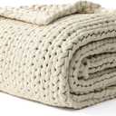 YnM Cotton Weighted Blanket, Handmade Chunky Knitted Design, Soft and Cozy, Temperature Regulating and Breathable, Machine Washable Throw for Sleep or Home Decor (Cream White, 80x84 Inch, 35lbs)