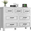 YITAHOME 7 Drawer Dresser with Built-in Power Outlet, Wood Dresser TV Stand with Large Drawers and Bar Handles, White Chest of Drawers for Living Room, Entryway, 15.7"D x 47.2"W x 33.4"H