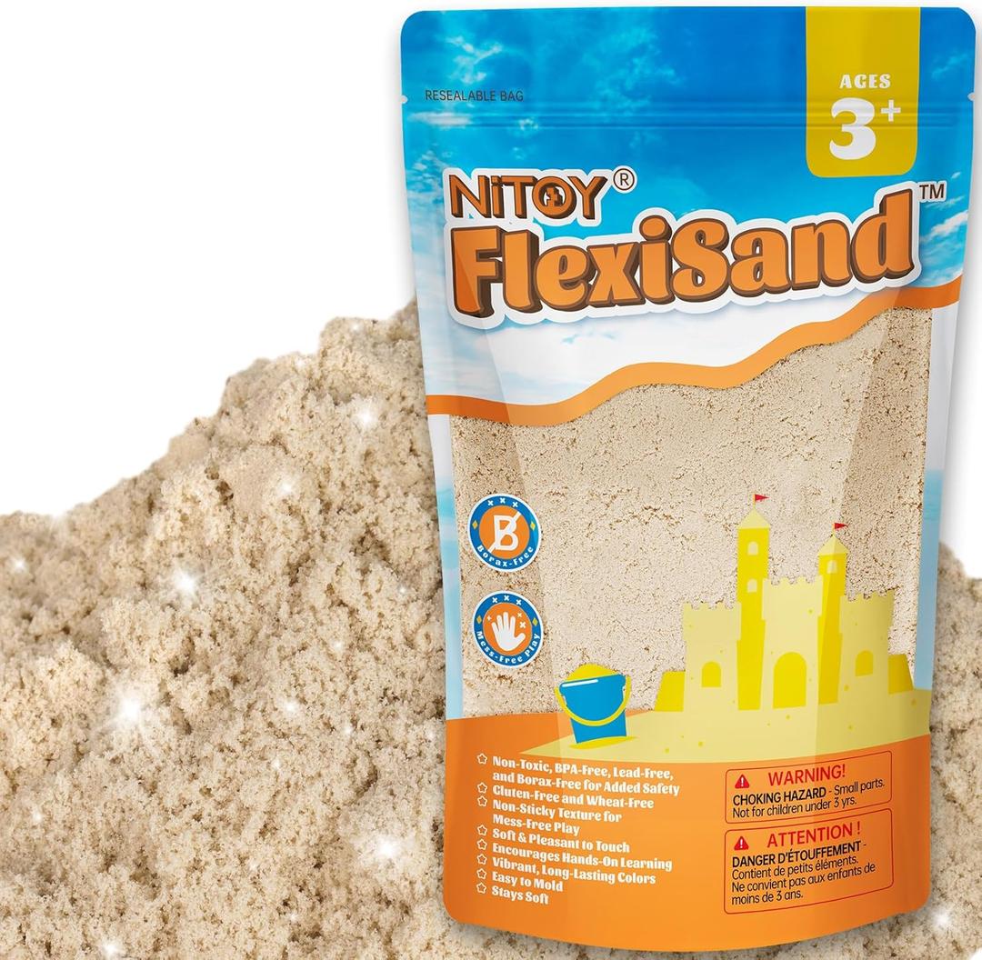 NiToy FlexiSand 2.2Lbs Play Sand, Never Dries Out-Fun for 3 Years and up Kids Bulk Refill for Sensory Sand Box Toys, Ideal for Shaping, Squeezing and Molding (Orignial Color)