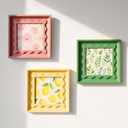 Vicenpal 3 Pack Colorful Scalloped Picture Frames 4 x 4 Inch Cute Curved Picture Frames for Desktop Display Home Decor Family Friends Wedding Graduation Gifts(Pink, Green, Yellow)