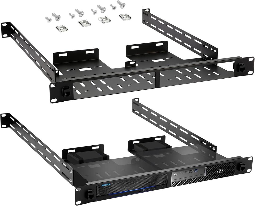Mini PC Rack Mount for 2 Units, 1U 19-Inch Heavy Duty Server Mount Kit Compatible with Dell OptiPlex Micro, Lenovo ThinkCentre Tiny, HP EliteDesk Mini – Includes 2X RJ45 CAT6 Ports & Hand Screws