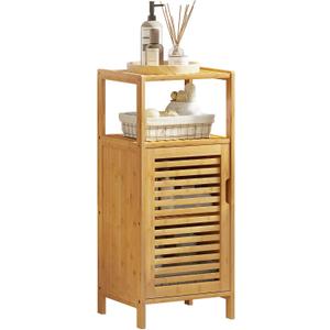 VIAGDO Bamboo Cabinet, Bathroom Storage Cabinet with Single Door and Shelf, Freestanding Bathroom Cabinet, Kitchen Cupboard, Sofa Side Table for Living Room/Hallway/Kitchen, Small