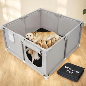 Whelping Box for Dogs - 50"L*50"W*25"H Dog Whelping Play Pen for Puppies,Pet Whelping Box Overall 600D Oxford Fabric with Absorbent Whelping Pad,Dog Birthing Box for Large Medium Small Dogs