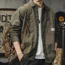 Mens Utility Shirt Jacket, Heavyweight Canvas Long-Sleeve Button-Front Workwear Top, L