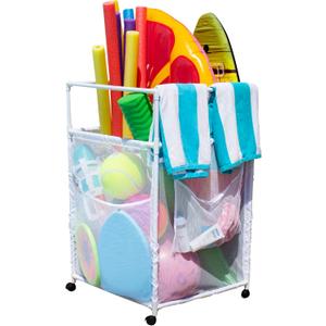 Rolling Pool Noodle Storage Organizer Bin, Standard Noodle Holder (25.4" W x 26" L x 40.5" H), White