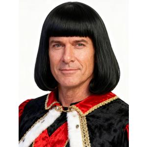 Short Straight Black Bob Wig Lord Costume Wigs with Bangs Synthetic Hair for Men Women Halloween Party