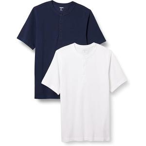 Amazon Essentials Short Sleeve Henley Shirt for Men - Regular-Fit Pique (Big & Tall), Pack of 2