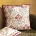 patdrea Designer Vintage Throw Pillow Covers 18"x18",Red Luxury Soft Velvet Pillows Cover with Birds Floral Pattern,Square Farmhouse Decorative Pillowcases for Couch,Bed,Outdoor Set of 2