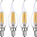 Low Voltage 12V 24V Candelabra E12 Base LED Light Bulb Flame Tip 40Watt Equivalent Warm White 2700k for 12volt Landscape Lighting RV Camper Marine Boat Solar Battery use 4 Pack