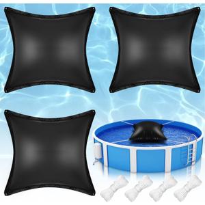 Capoda 3 Pcs Pool Pillows for Above Ground Pools 4 x 4 ft Winter Pillow Ultra Thick & Cold-Resistant 0.2 mm PVC Air Pillow for Winterizing Rope Included (Square,Black)
