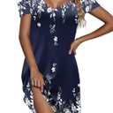 Summer Casual Dresses for Women Sexy Maxi Cold Shoulder T Shirt Dress Tank Mini Dresses, XXL, Floral White