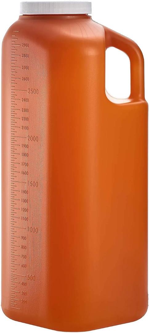 Large Male Urinal with Leak Proof Screw Cap Lid (3000 mL or 101 oz.) (Amber Color)