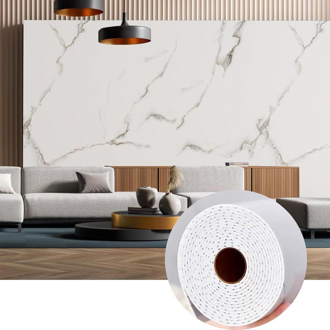 KASARO Peel and Stick Backsplash Wall Tile, 1-Piece Vinyl Marble White with Gray Stripes Thicker Wallpaper, Self-Adhesive Waterproof Panel Decor Accent for Kitchen, Bathroom, 118 × 47inch