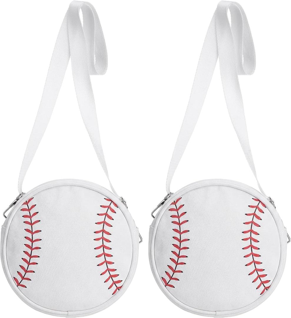2 Pack Baseball Mom Gifts Purses Women Crossbody Bags Canvas Round Shoulder Adjustable Strap Baseball Essentials for Team Mom Birthday Gifts Mother Wife Sports Lovers Daily Use