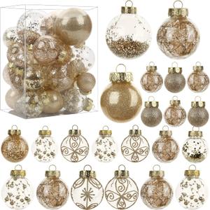 Christmas Ornaments Set, 30ct Clear Champagne Christmas Ornaments for Christmas Decoration Large Shatterproof Plastic Balls Xmas Tree Ornaments for Home Decor Wedding Party Gifts- Multi-Size