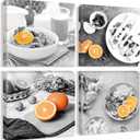 Kitchen Canvas Wall Art Black and White Food Prints Fruit Oranges Art Painting Pictures Abstract Still Life Artwork 4 Panels Framed Pictures