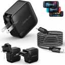JSAUX 65W USB C Charger for Nintendo Switch 2, Powers in TV Mode, with EU/UK Plugs & 6.6FT Cable, GaN PD Fast Charging for Steam Deck, ROG Ally, Galaxy, Pixel, iPhone 15/16, Tablet & Laptop  Black