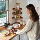 Demigo Corner Shelf Wall Mount Set of 3, Solid Acacia Wood Round Floating Corner Shelves for Storage and Display, Hanging Wood Shelves for Bedroom, Kitchen, Living Room, Bathroom (Brown)