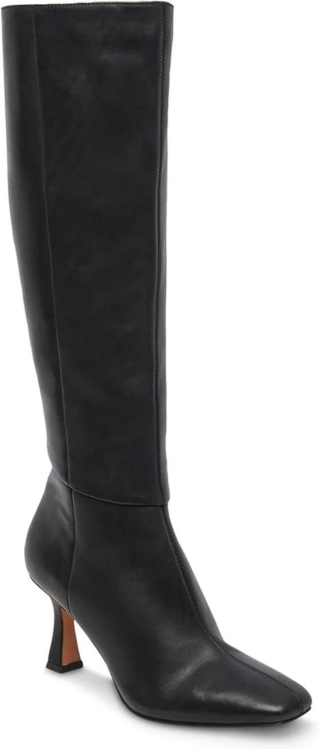 VOMIRA Knee High Boots Women Square Toe Kitten Heel Boot