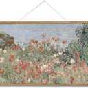 ARPEOTCY Extra Large Vintage Framed Wall Art, 36x54 Inch Retro Seaside Wildflower Hanging Framed Canvas Print Artwork, Rustic Landscape Living Room Decor, Farmhouse Above Bed Wall Decor (Beachside Poppies)