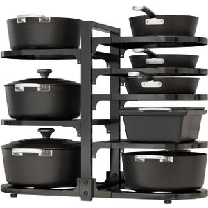 Fovkdcvw Adjustable Heavy Duty Pots and Pans Organizer Under Cabinet, 8-Tier Pot and Pan Organizers Inside Cabinet, Kitchen Cabinet Organizers and Storage, Black