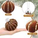 Jenaai 6 Pcs Velvet Glitter Christmas Tree Ornaments Set 3.15 Inch 3 Style Flocked Christmas Balls Ornaments Xmas Balls Decoration for Xmas Tree Decorative Party Wedding(Dark Brown)