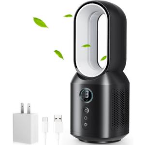 let'me 13 Inch Desk Fan, Small Bladeless Table Fan, 106 Oscillating Fan Touch Control with 3 Speeds and Night Light, Quiet Desk Fan for Personal, Office, Nightstand (black)