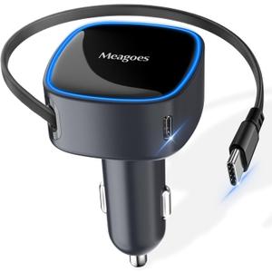 Retractable Car Charger USB C, 90W Super Fast Car Adapter for iPhone 17 Pro Max/Air/16/iPad/Samsung S26, USBC Android Phone Accessories, Dual 45W PPS Cigarette Lighter Adapter Plug with Type C Cable