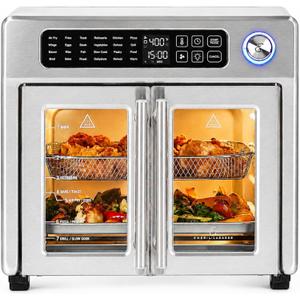 Emeril Lagasse Extra Large French Door Air Fryer Toaster Oven Combo, 24 Cooking Functions and Digital Controls, 7 Accessories Included, Stainless Steel Finish, 26QT Capacity