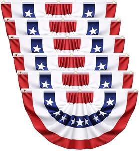 6 Pack USA Pleated Bunting Fan Flags, 1.5x3 Ft USA Patriotic Half Fan Banner American Flag Decoration Bunting for Outside Red White and Blue Decor Memorial Day Independence Day 4th of july Decorations