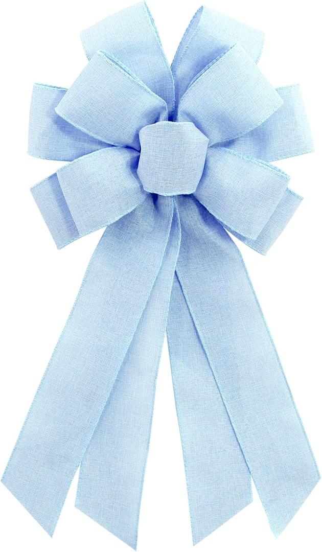 Light Blue Wreath Bow Birthday Anniversary Bows Wedding Farmhouse Bow Tree Ornament for Home Front Door Decorations