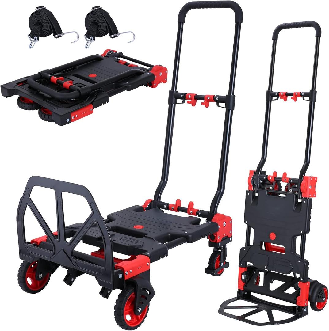 JJSMKCH 2-in-1 Folding Hand Truck Dolly Cart with Wheels 330LB