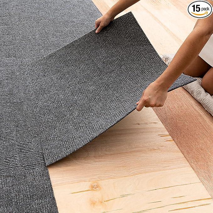 Mohawk Home 24" x 24" Indoor/Outdoor 0.25" Pile Height, Peel and Stick Carpet Tile, Grey Polyester, (Pack of 15) (60 sqft/Box)