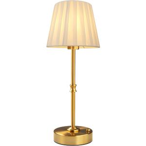 EppieBasic Cordless Table Lamp Rechargeable: Fast Charging & Long Lasting - 2700K Warm Light Vintage Gold Lamps - Dinning Living Room Bedroom - Pleated Shade