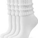 HONGTEYA Slouchy Crew Socks for Women Soft Scrunch Socks Cute Fashion Retro for Boot Sneakers Size 5-11 (One Size Tall, 2pairs*white)