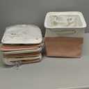 Cube Storage Bins, 6 Pack 11x11 inch with Cotton Handles for Closet, Shelves, Clothes, Towel (White/Pink)