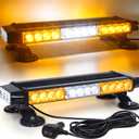 LINKITOM LED Strobe Flashing Light Bar -Double Side 30 LED High Intensity Emergency Hazard Warning Lighting Bar/Beacon/with Magnetic for Vehicle Trucks Roof Safety (Amber&White)