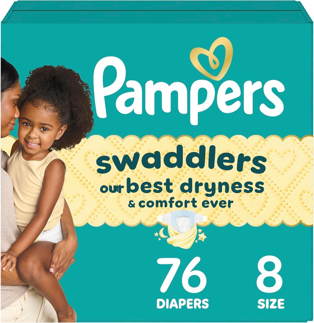 Pampers Swaddlers Diapers, Size 8 (30+ lbs), 76 Count, Absorbent, Keeps Baby Dry and Comfortable, Skin Safe Disposable Baby Diaper