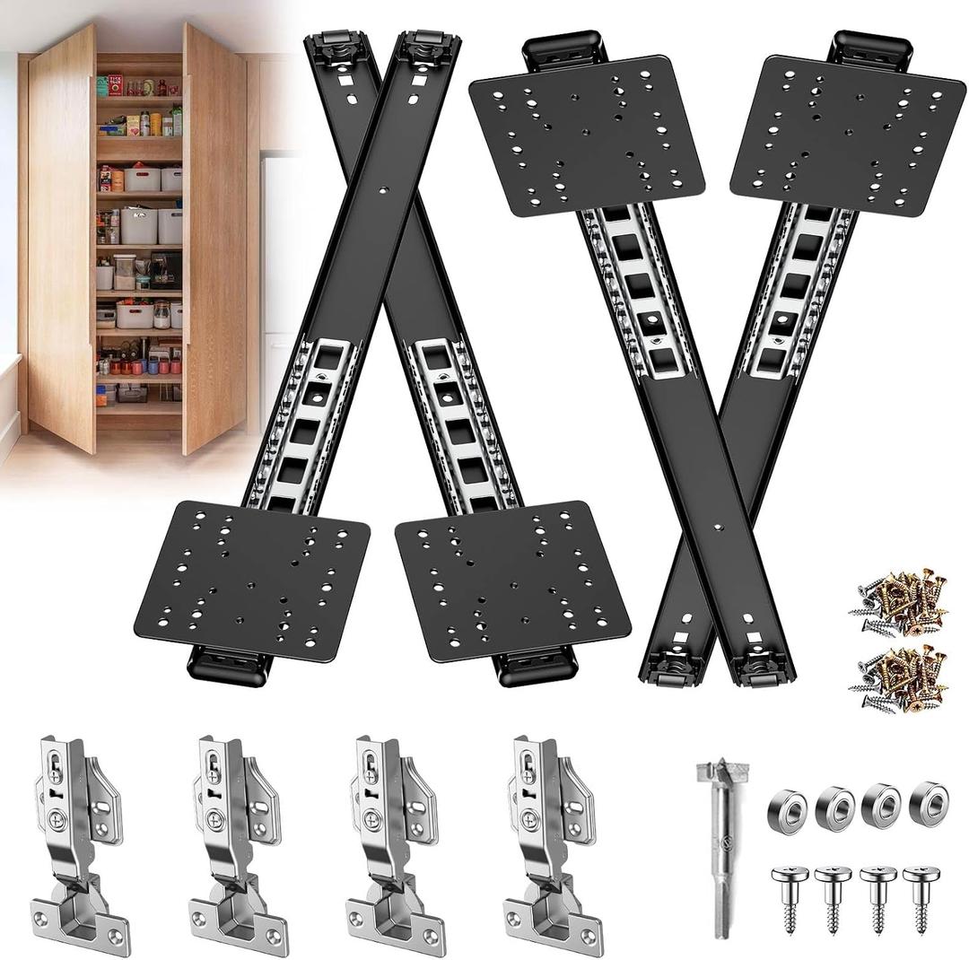 Pocket Door Slides – Hidden Sliding Hardware, Soft Close (Black,20in,4PC)