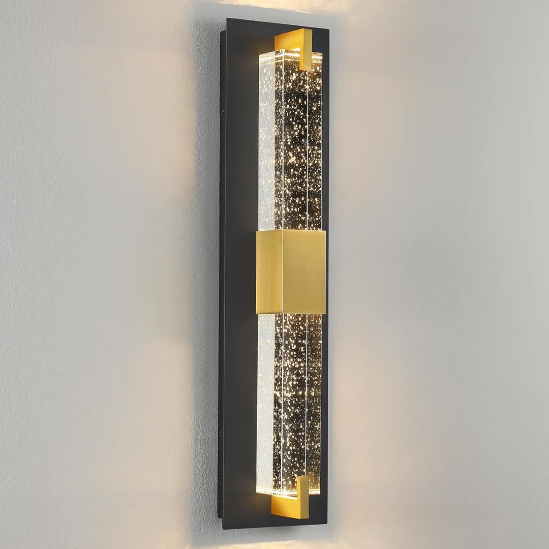 WOSHITU LED Wall Sconce Light: 19 Inch Black & Gold Modern Sconces Wall Lighting 3000K Dimmable Crystal Wall Lamps Indoor Bathroom Sconce Mount Light Fixtures for Living Room/Bedroom/Hallway