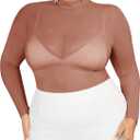 COZYEASE Women's Plus Size Sheer Mesh Tops Mock Neck Long Sleeve Tee Tops Trendy Slim Fit Clubwear (L)