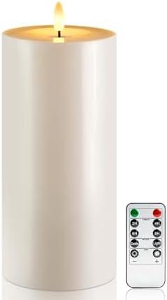 Raycare 4'' X 10'' Large Waterproof Outdoor Flameless Candle, Battery Operated LED Candles with Remote Control and Timer, Electric Fake Plastic Pillar Candles, Ivory