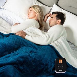 WOOMER Electric Blanket Full Size 77" x 84", Heated Blanket with 0.5-12 Hours Timer & 10 Heating Levels, ETL Certified, Navy Blue Velvet & White Sherpa, Over-Heat Protect, Machine Washable