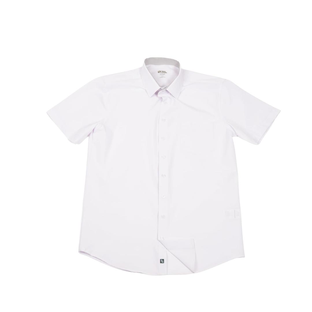 Tough Apparel Hustle Shirt Men's Short Sleeve Dress Shirt 4-Way Stretch Regular Fit Wrinkle & Stain Resistant White L