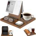 Acacia Book Nook Reading Valet Stand, Wooden Book Stand for Reading Rest, Triangle Books Holder with Cup, Pen, Phone & Earphone Holder, for Nightstand Bedside Desk Library and Book Lover Gifts