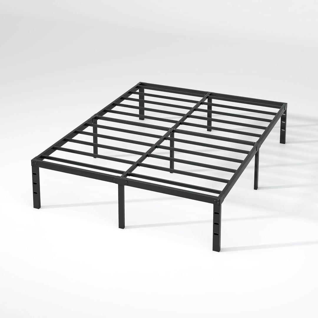 NEW JETO Metal Bed Frame,King Size Bed Frame with Storage Space,Heavy Duty Sturdy Mattress Foundation,Easy Assembly,No Box Spring Needed, Black,14 Inch, King