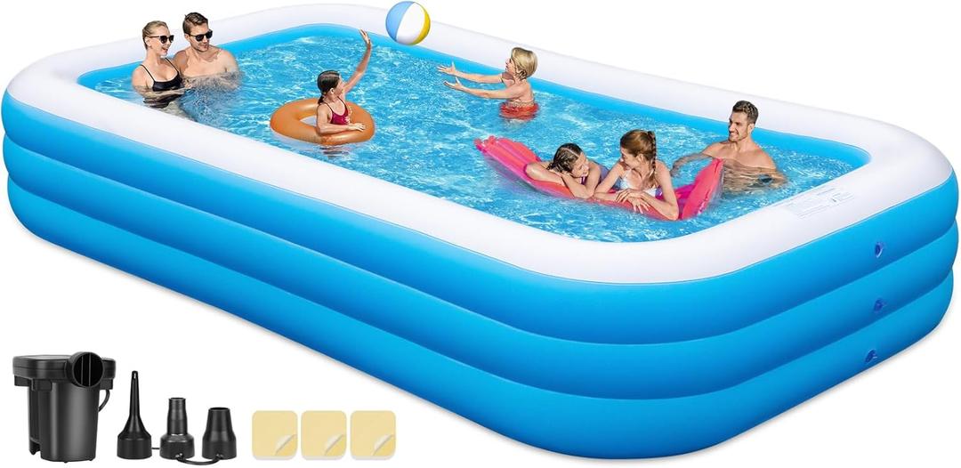 Extra Large Inflatable Pool with Pump, 130"x72"x22" Big Oversized Thickened Blow Up Pool for Adults, Portable Family Inflatable Swimming Pools for Indoor Outdoor, Backyard Garden Water Party