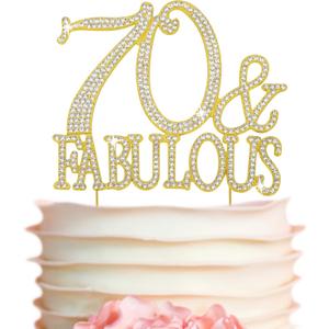 70 Cake Topper - Premium Gold Metal - 70 and Fabulous - 70th Birthday Party Sparkly Rhinestone Decoration Makes a Great Centerpiece - Now Protected in a Box